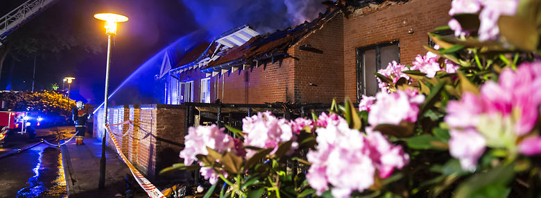 Brand i restaurant Hedelund i Rhododendronparken i Brønderslev, i maj 2018.<br />Foto: René Schütze, Ritzau Scanpix