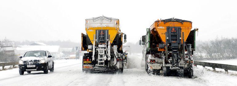 Dette var et sjældent syn i 2019, hvor sneryddere og saltspredere stod mere stille end normalt. <br />Foto: Hans Chr. Gabelgaard, Jysk Fynske Medier, Ritzau Scanpix