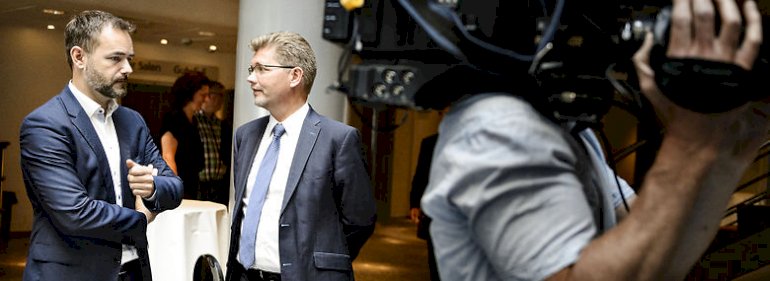 Aarhus-borgmester Jacob Bundsgaard og Københavns overborgmester Frank Jensen er de to mest positive over for regeringens ønske om at ændre forvaltningsstrukturen i de fire største kommuner.<br />Foto: Mathias Løvgreen Bojesen, Ritzau Scanpix